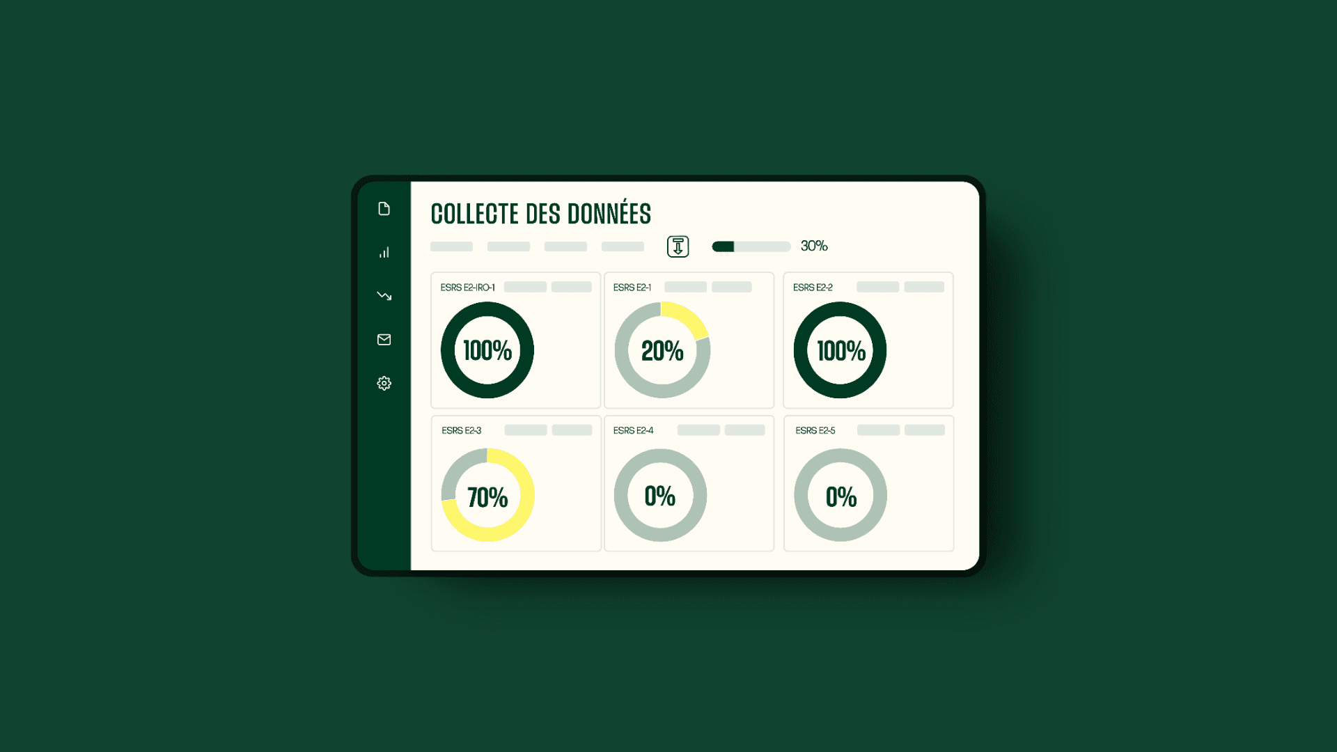 Interface de collecte de données ESG — designé pour la plateforme WeCount. Lisibilité, sobriété, ergonomie : une DA pensée pour transformer la complexité en clarté opérationnelle.