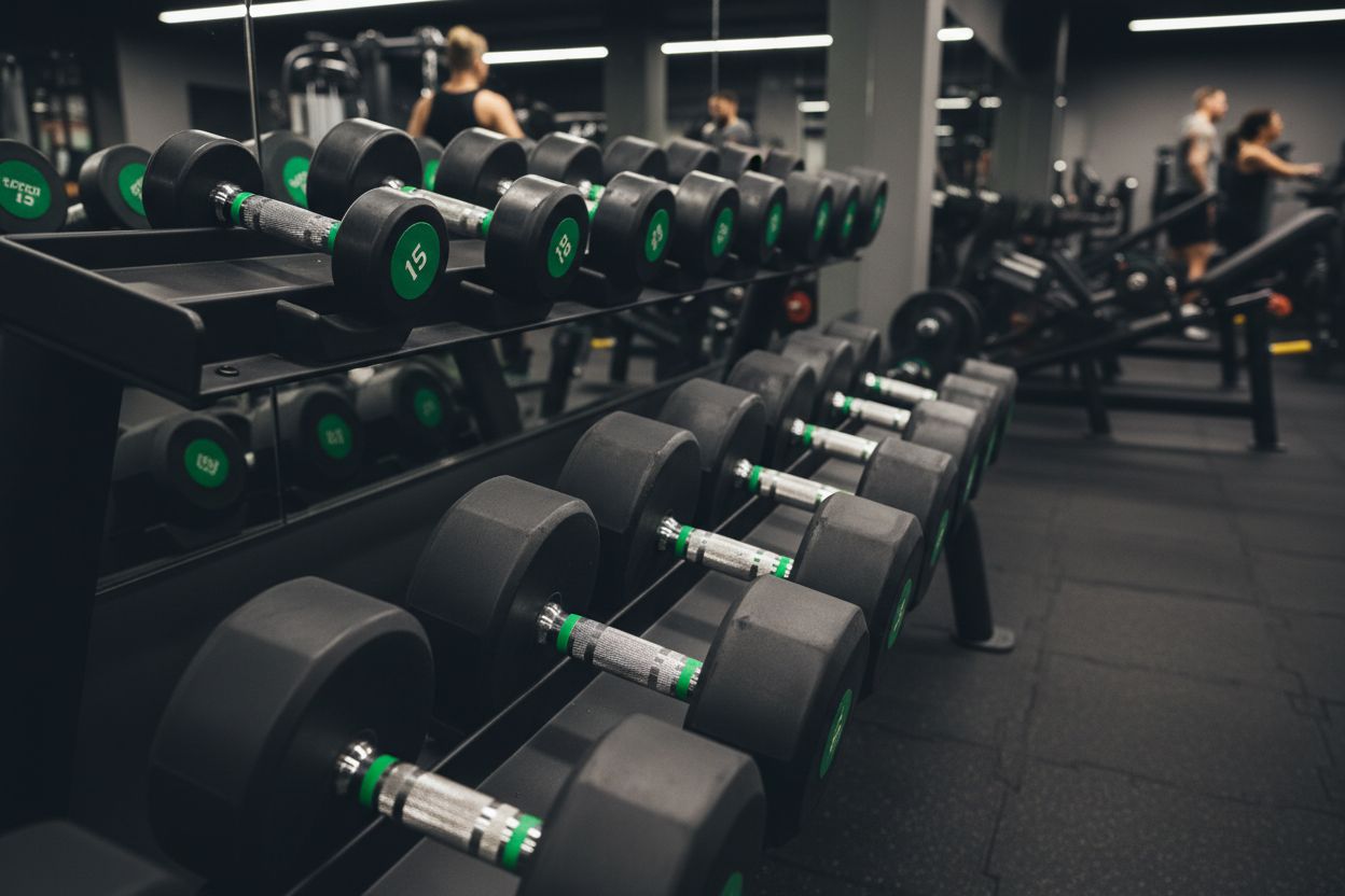 Dumbbells on a rack