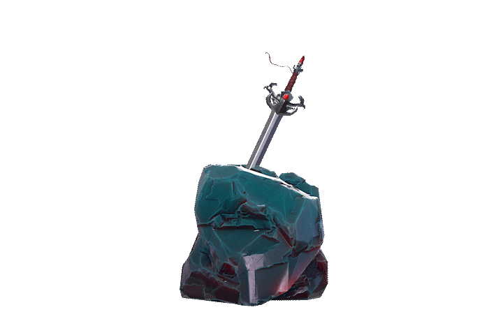 Ruchoma grafika 3D z mieczem wbitym w kamień