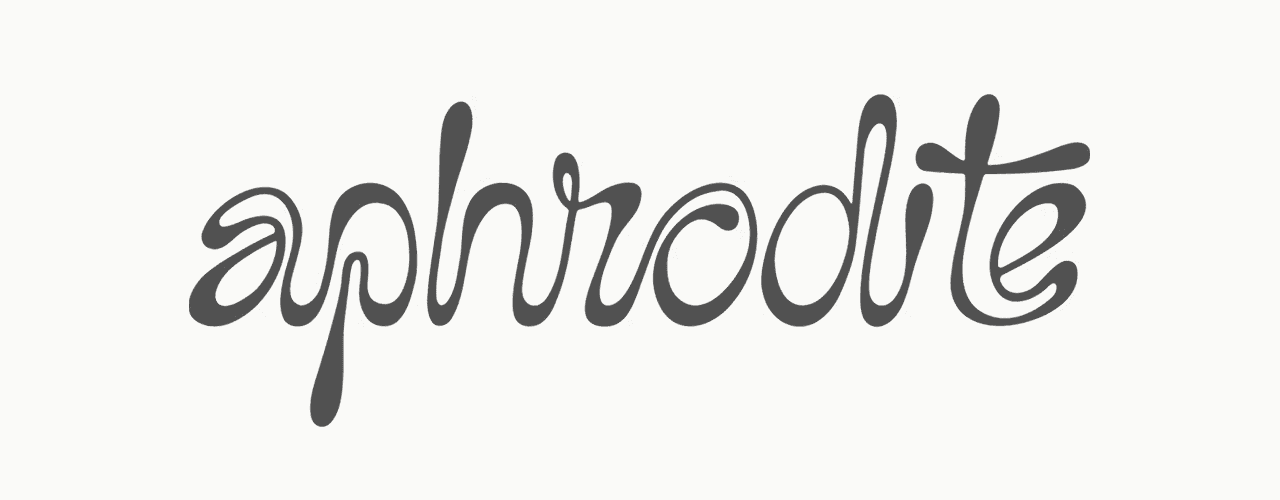 Gaia logotype — aphrodite wordmark in full-width hand-drawn type, custom typography for jewelry collection