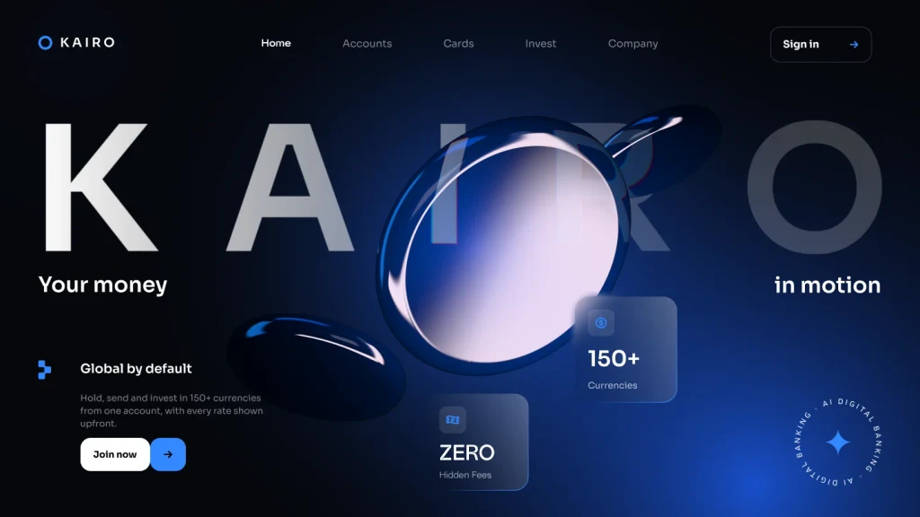 Kairo fintech website concept design by Alpha Expansion