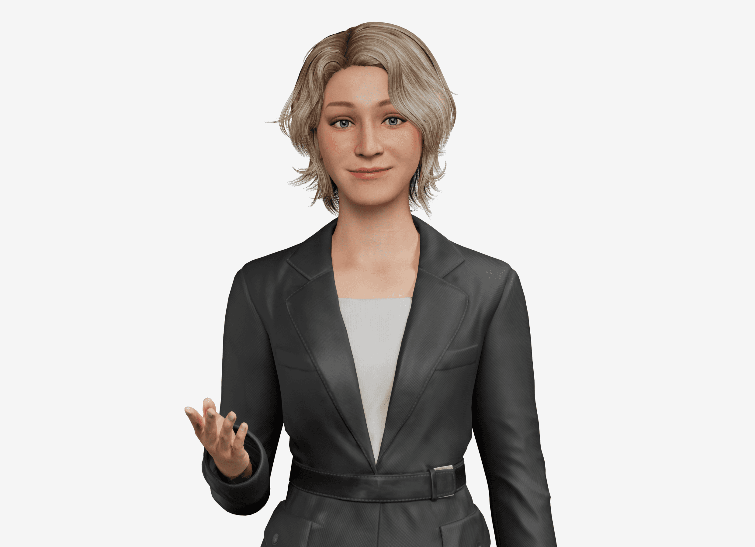 A close-up of Perxona AI’s humanistic avatar, showing realistic facial expressions and emotional nuances.