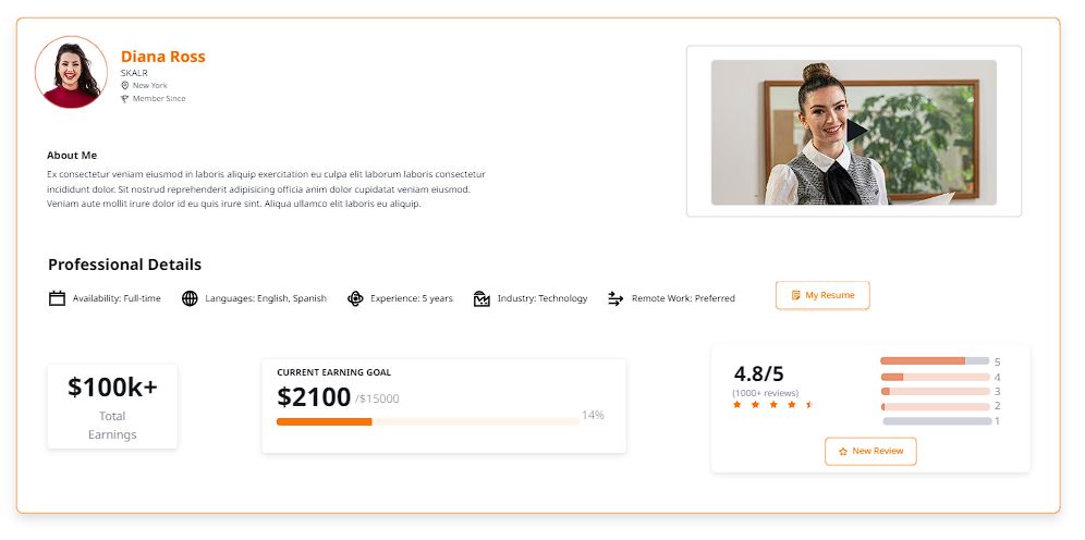 Image of a sales representatives about me section on their profile page.