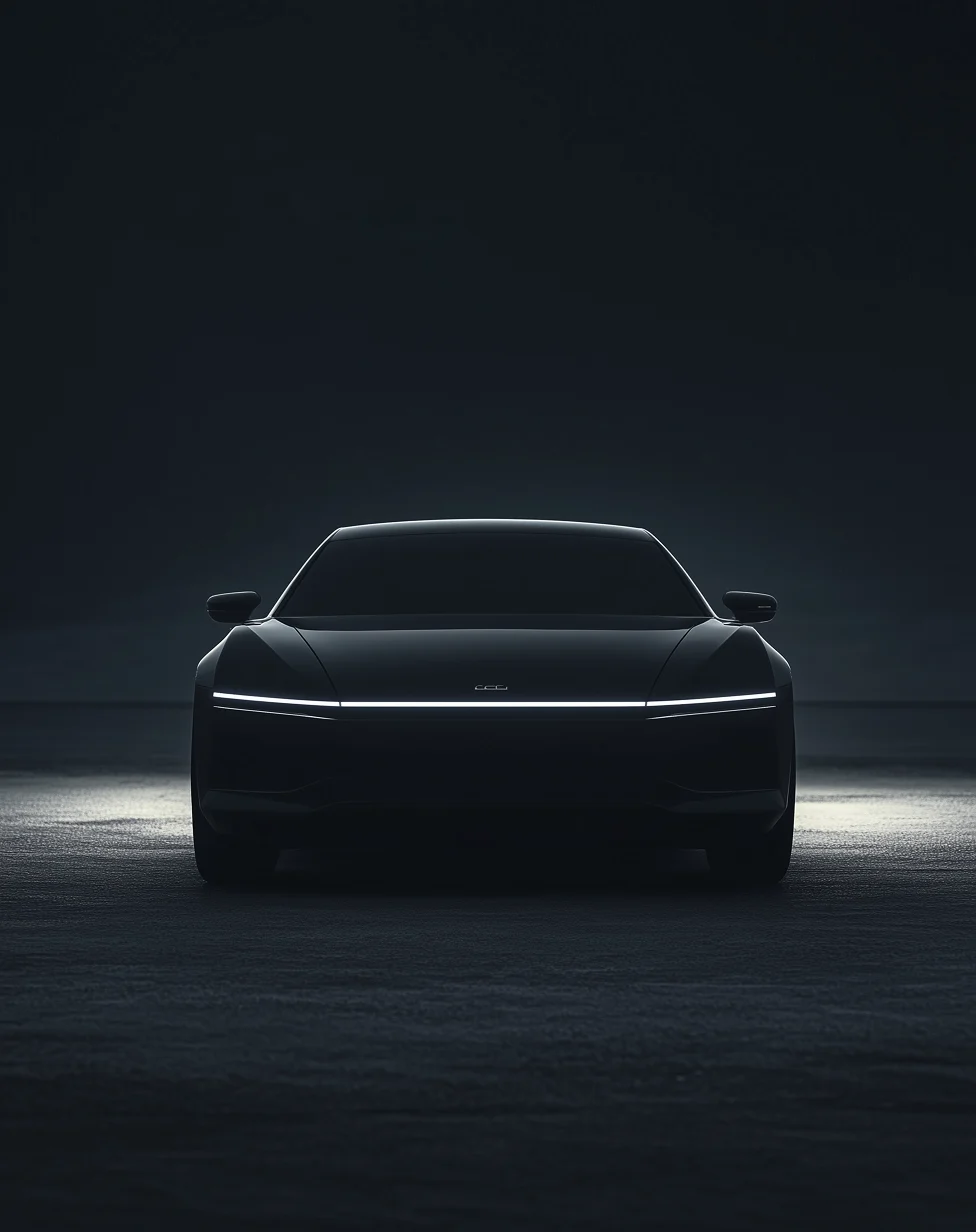 Front view of a car in low light