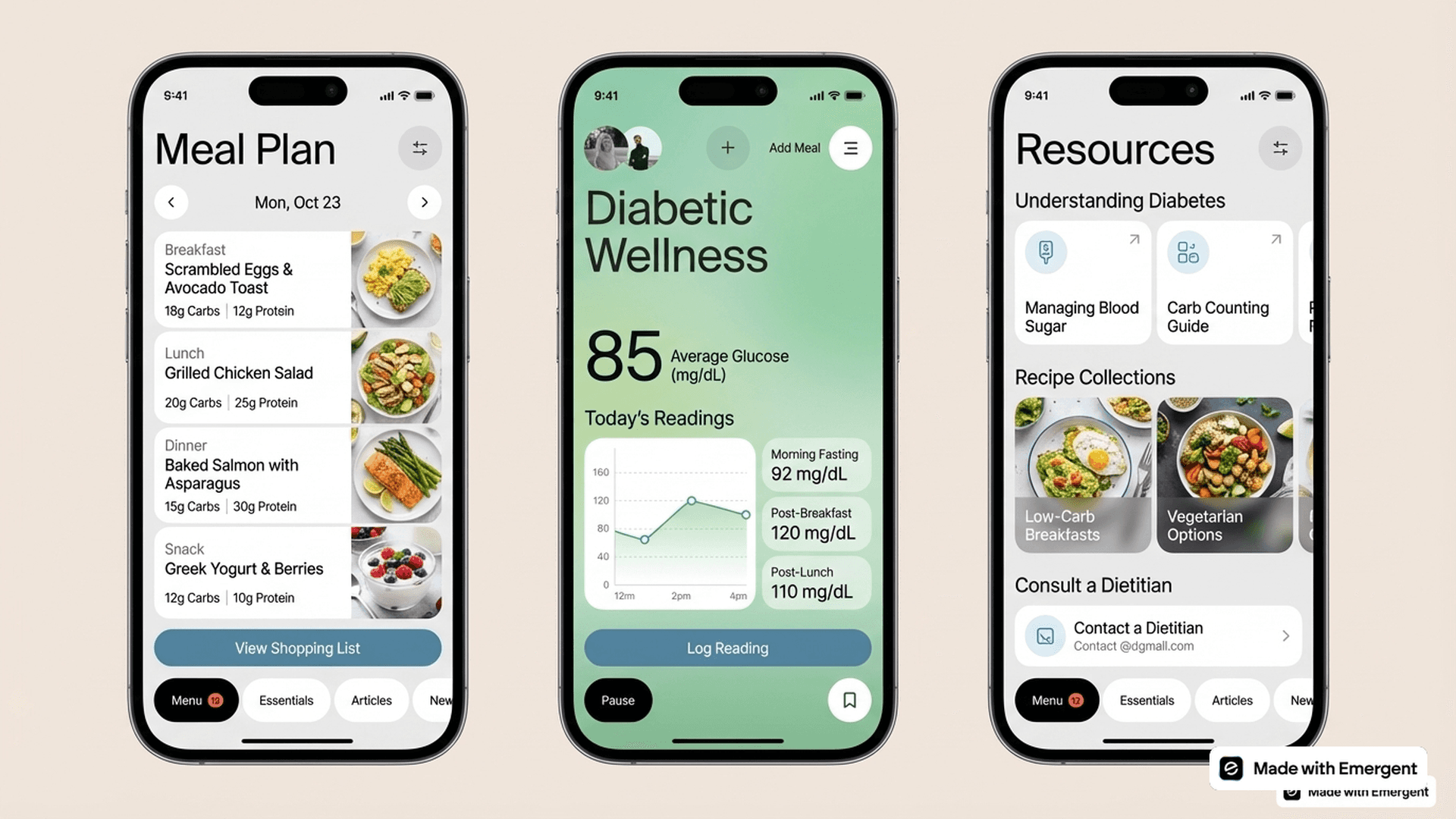 Diabetic Diet Meal App Made with Emergent