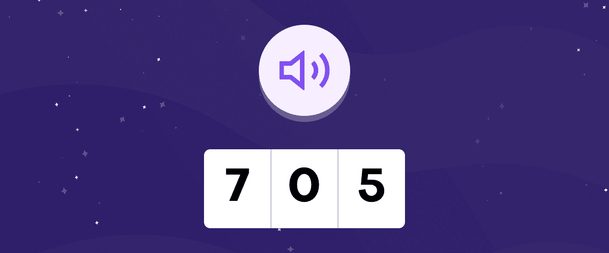 Talamo test screen, Writing Numbers: a listen button above three answer boxes where the pupil has typed 7, 0, 5.