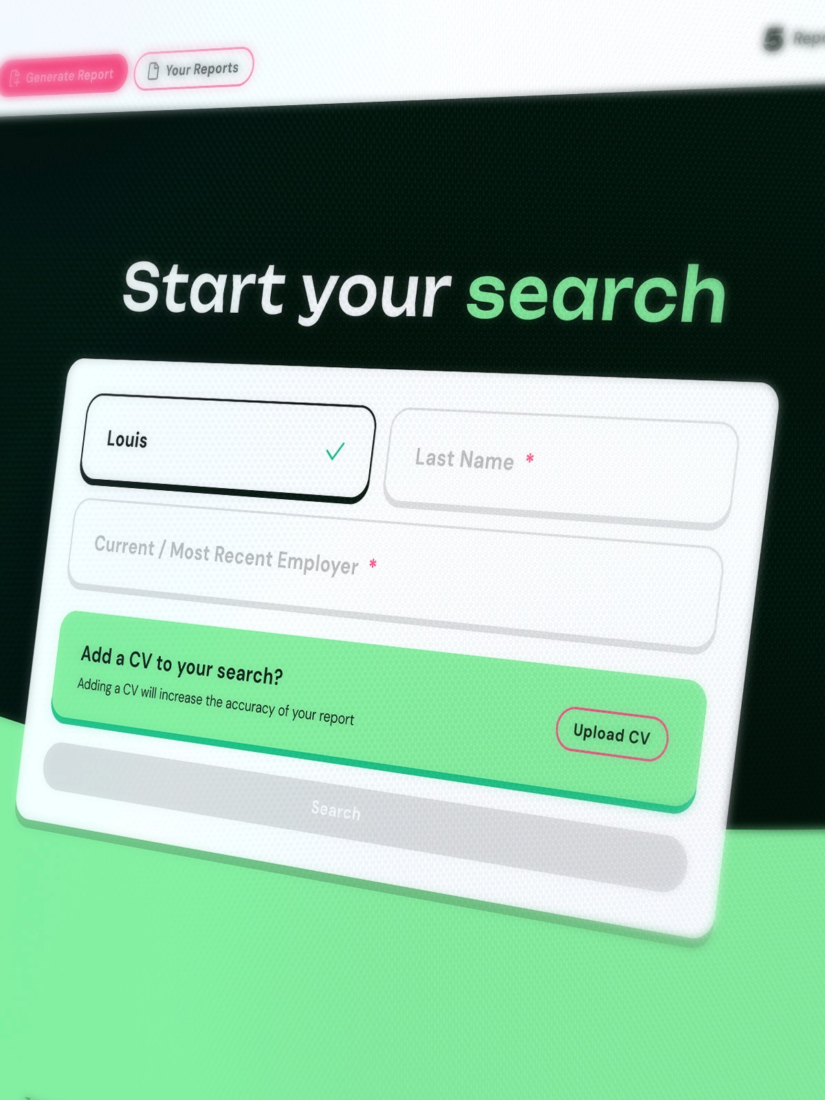 Preview of search screen in YOONO