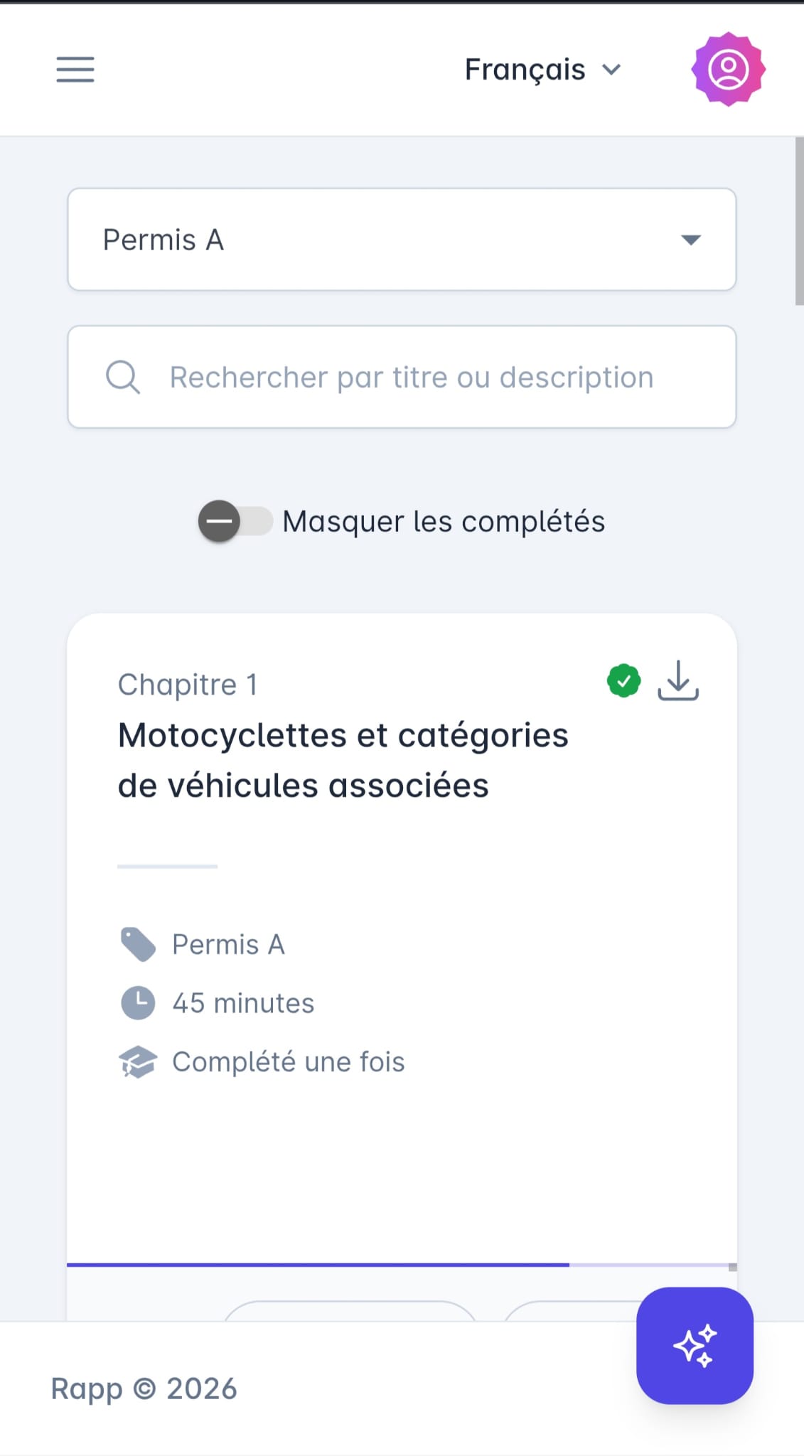 Explication d'une question théorique de moto pour le permis A dans l'application RAPP