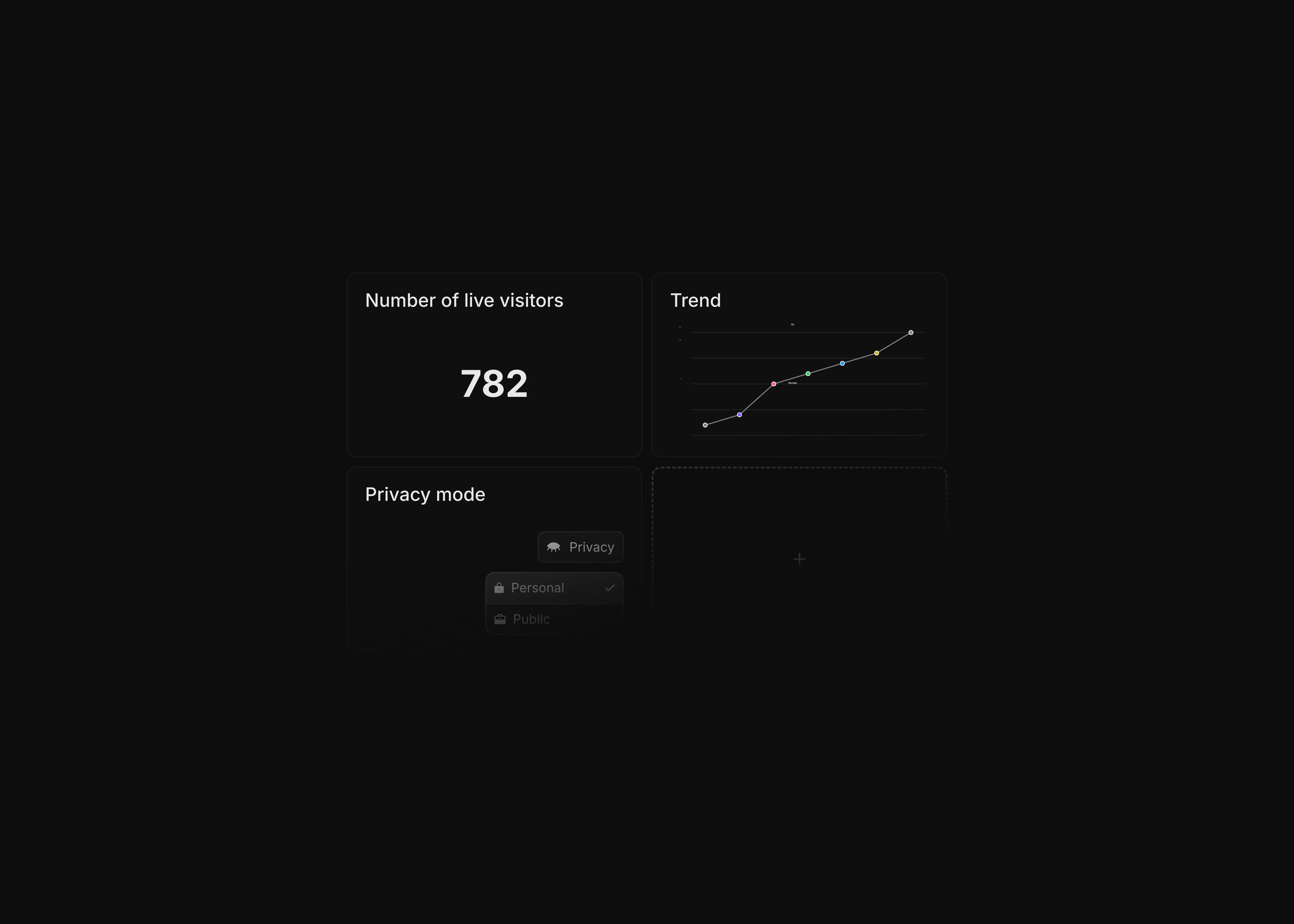 Dark themed grid cards for desktop devices