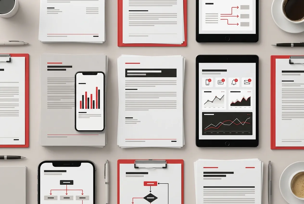 RockN' Socials digital marketing setup with graphs, charts, and devices.