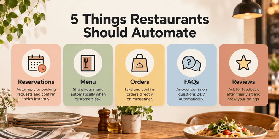 Five things restaurants automate on Facebook Messenger: reservations, menu, orders, FAQs, reviews