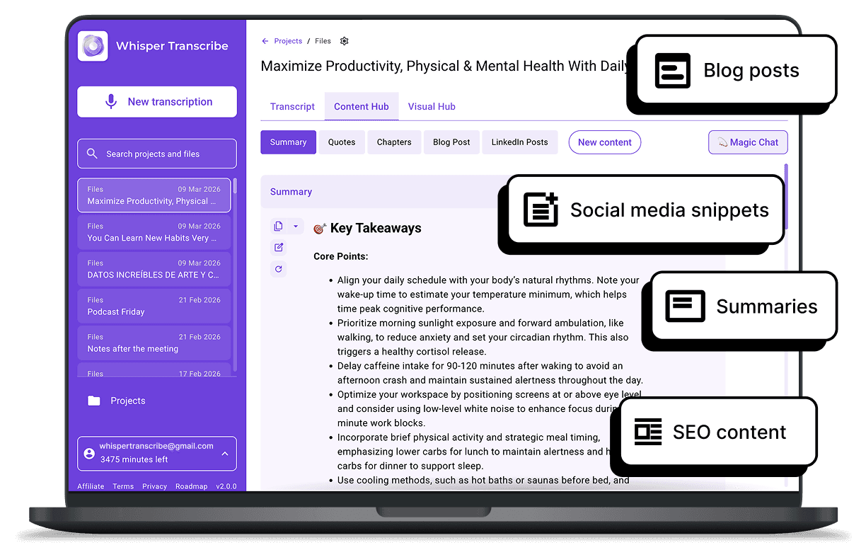 Creating content from audio or video for social media