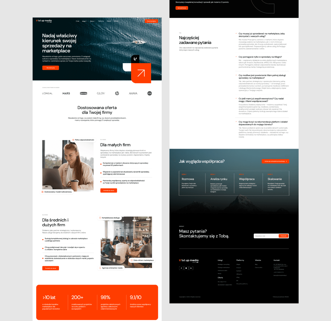 Final LVL UP Media website interface demonstrating cohesive visual identity, clear navigation, and professional design system.