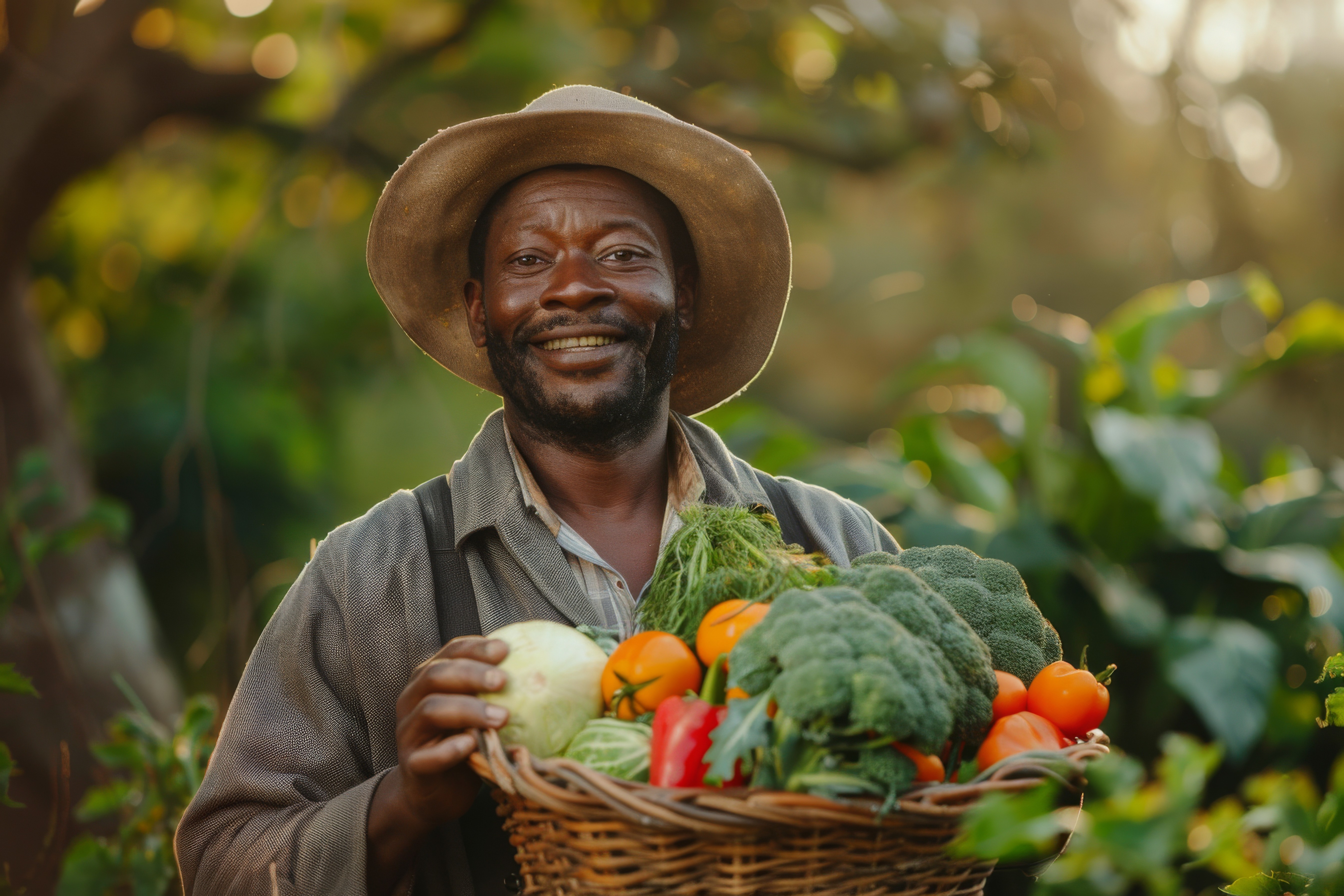 Black Man holding a busket of vegetables