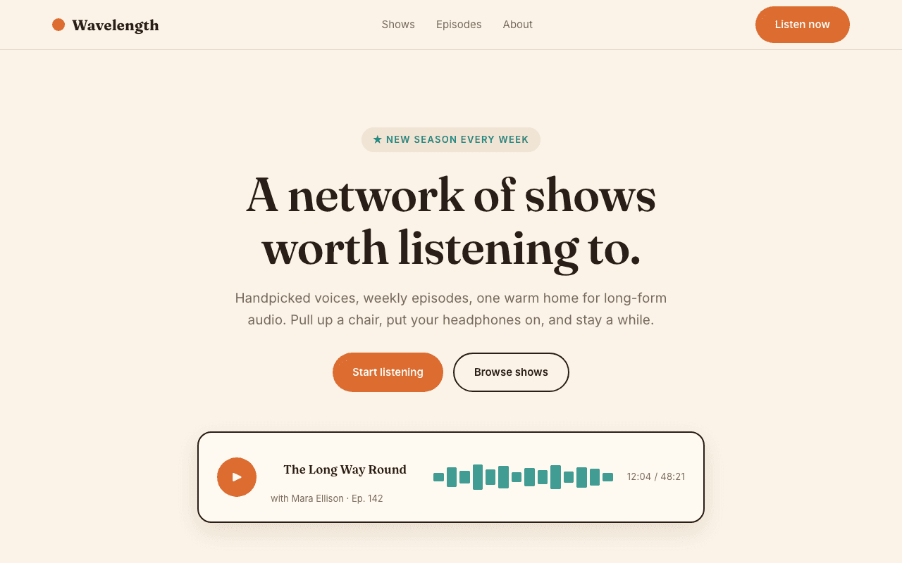 Wavelength landing page preview