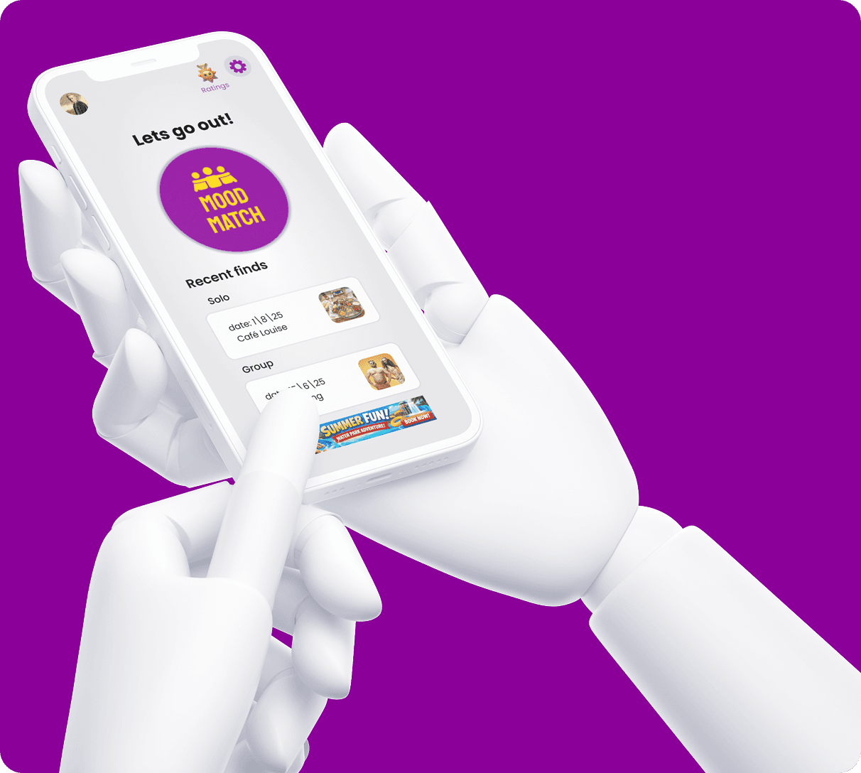 Person holding smartphone showing mobile app interface