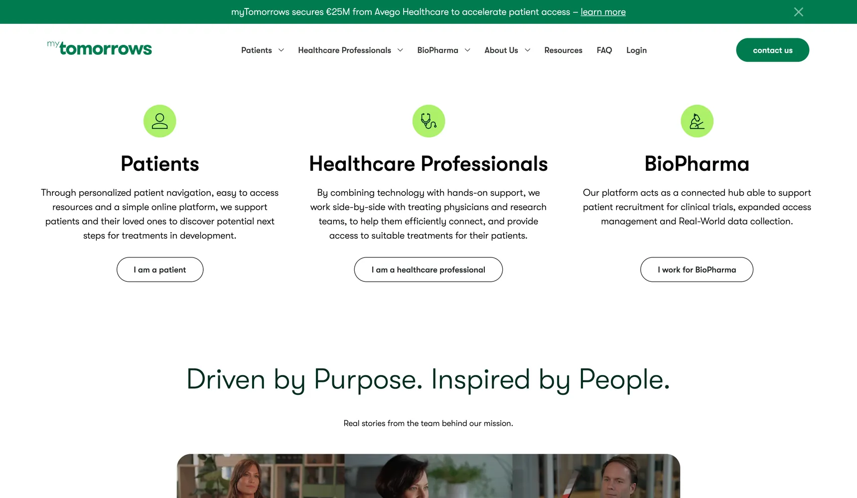 Section of the MyTomorrows homepage