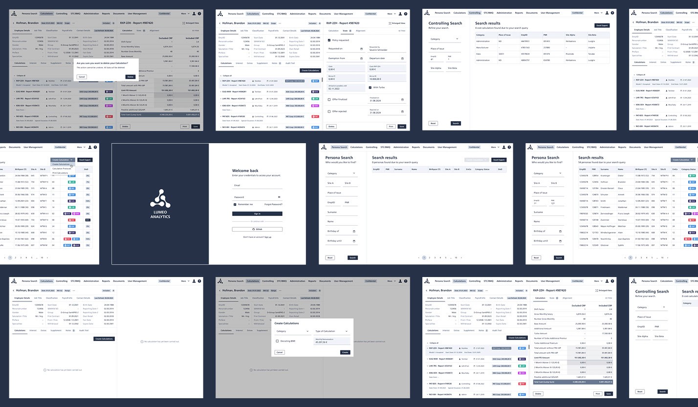 Ansichten der verschiedenen Screens der Applikation