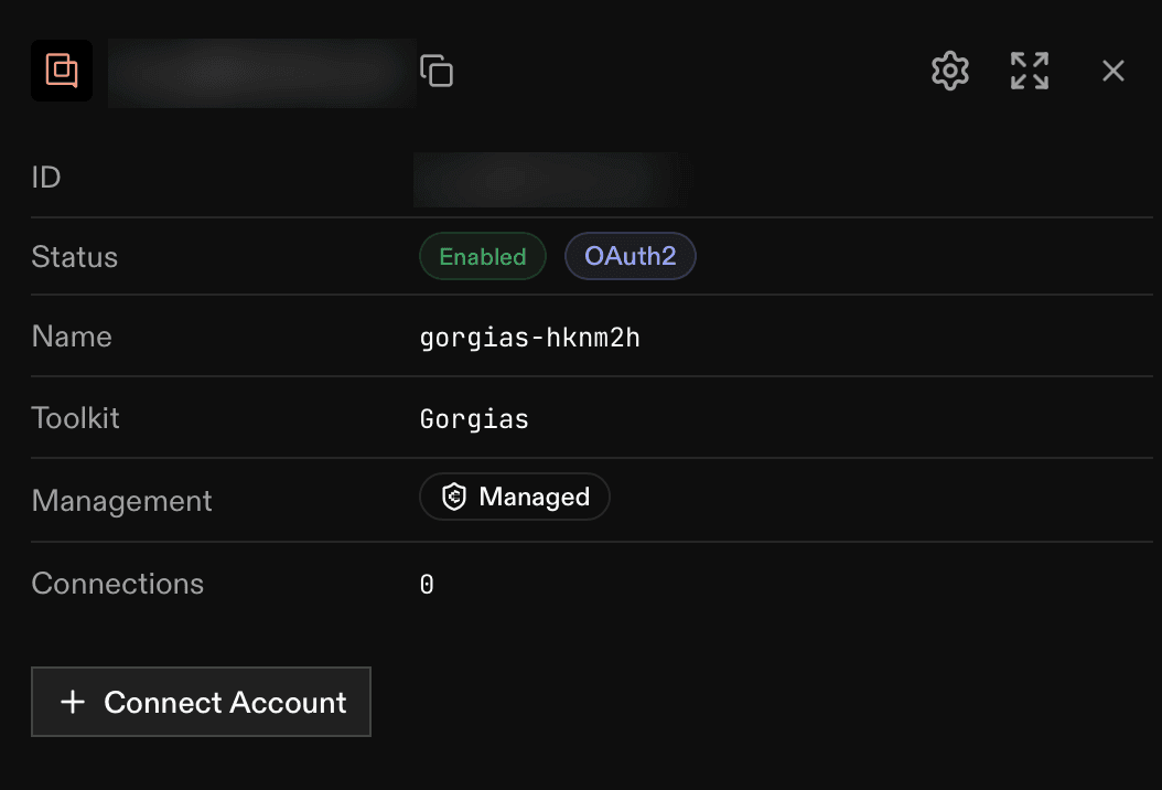 Composio Gorgias auth config with Connect Account