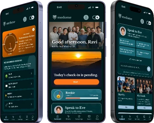 Medome Men mobile health companion interface