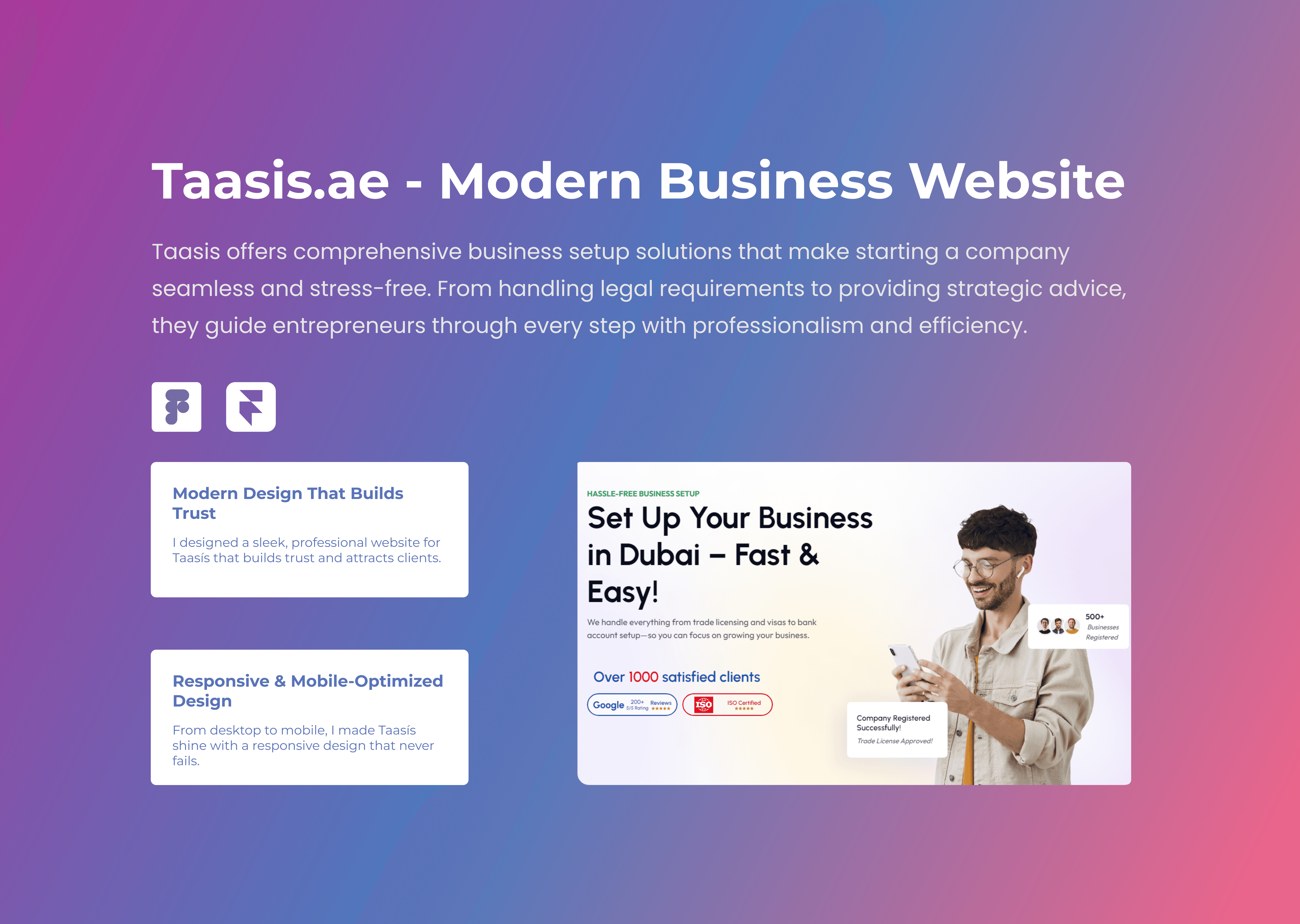 Framer website design for UAE-based business setup company Taasis with bilingual layout and lead generation sections