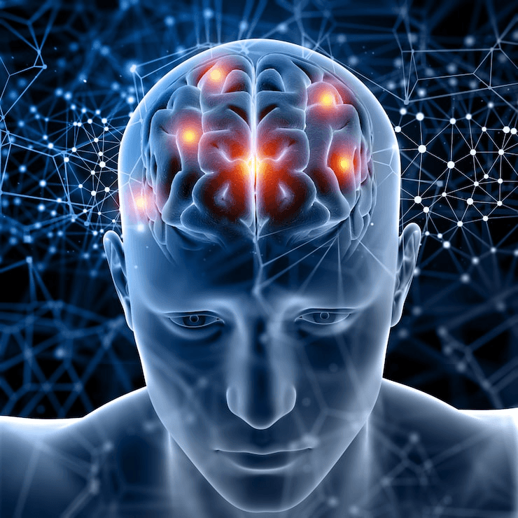 A high-quality, conceptual, and uplifting image. A stylized, glowing human brain where the left and right hemispheres are connected by bright, pulsing paths of light, representing communication and synchronization. The background is a soft, calming gradient of deep blue and warm gold. Modern, clean, and scientific but hopeful.