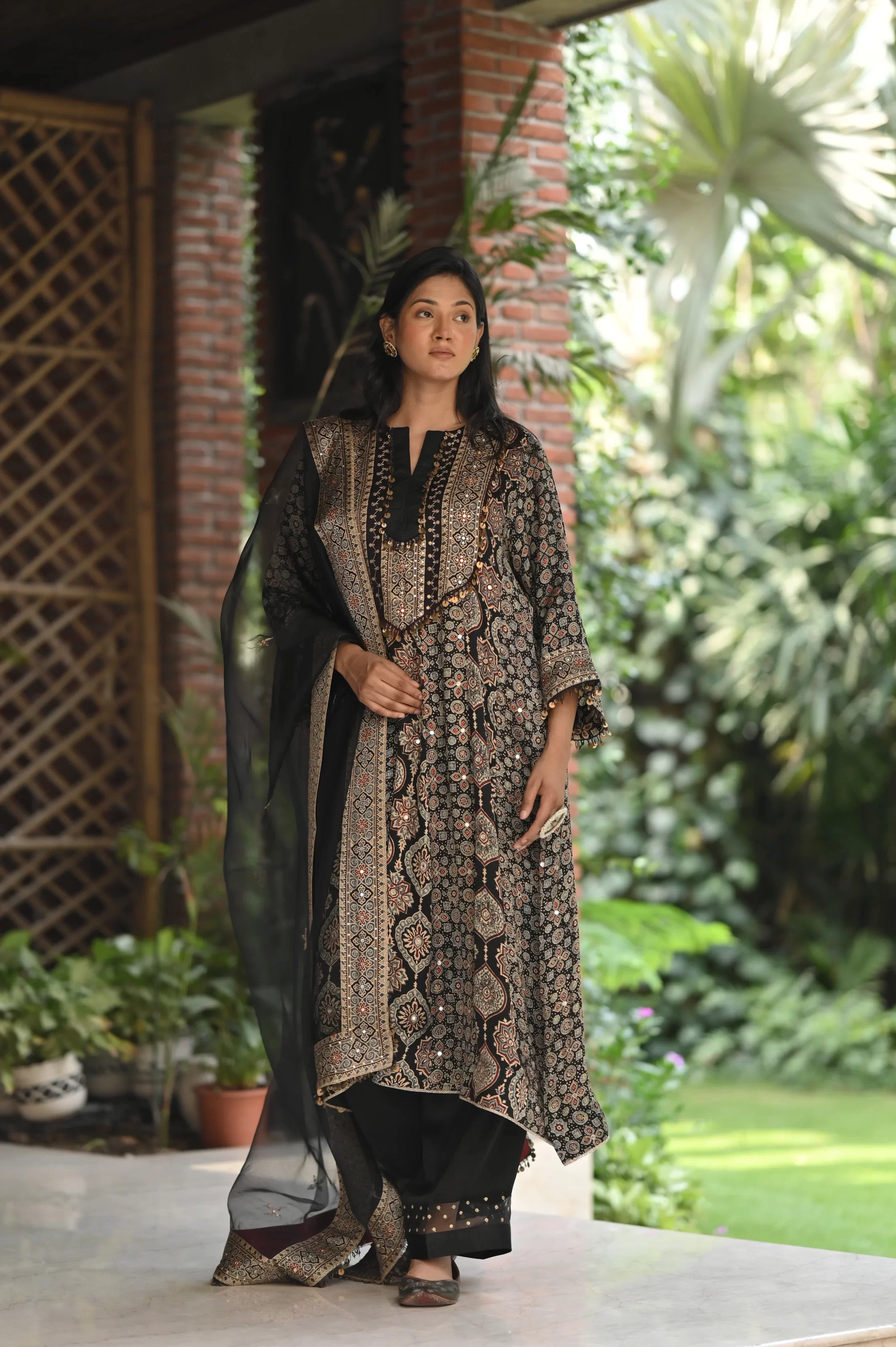 Handcrafted Ajrakh Embroidered Ensemble 1