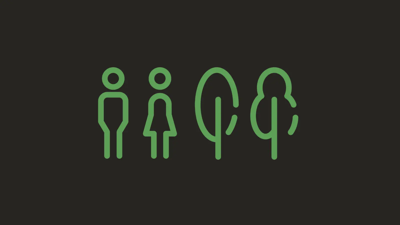 Accessibility, people and nature pictograms from the Dubai Public Parks identity system.