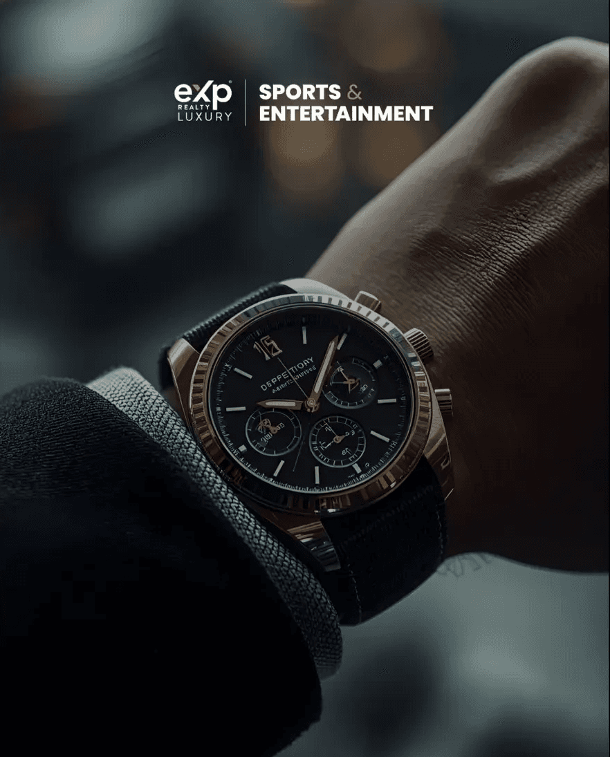Luxury wristwatch with eXp Sports & Entertainment branding