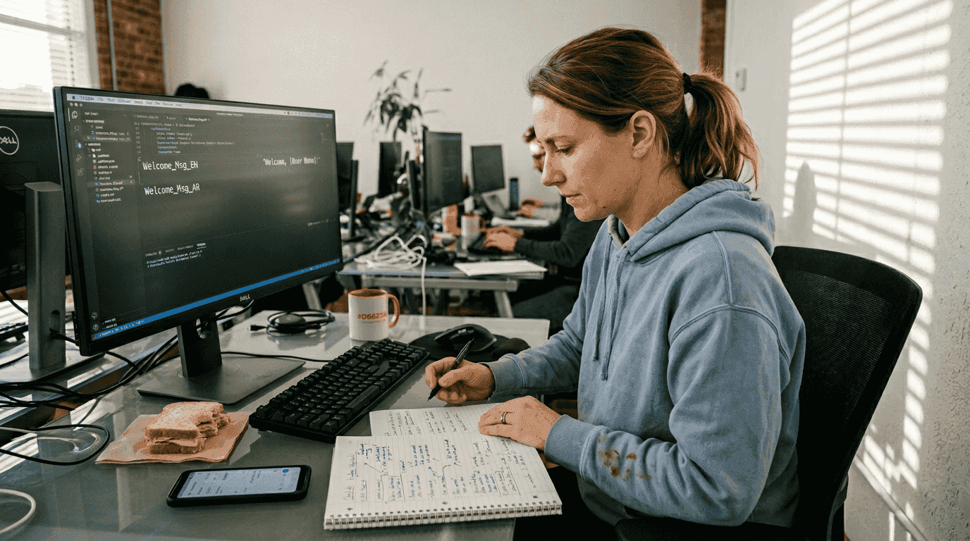 Product manager reviews AI translation workflow