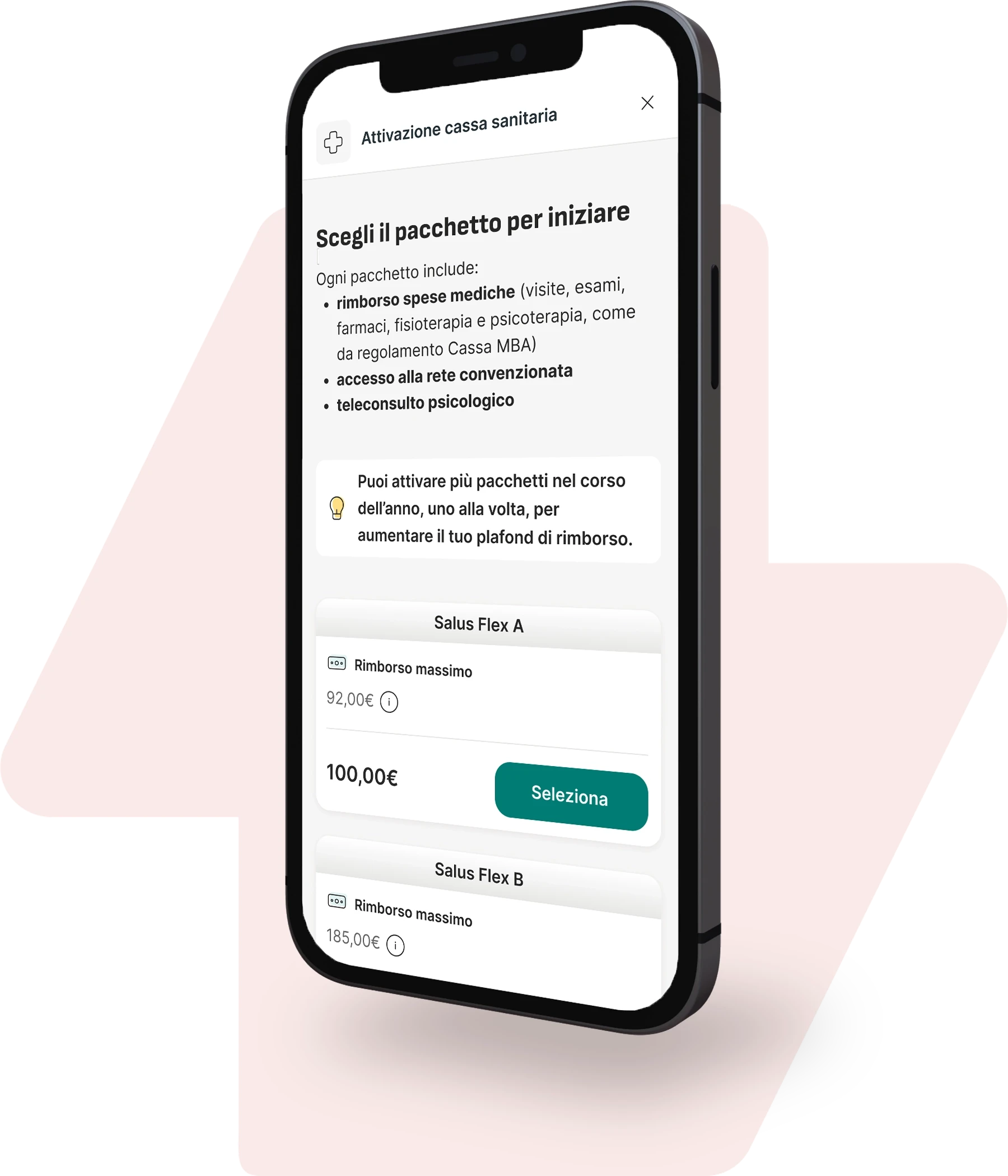 Mockup dell'App con la sezione dove è possibile richiedere un rimborso