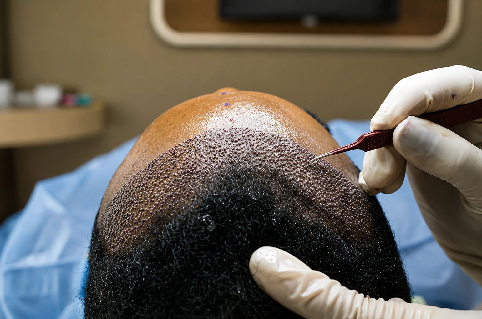 Hair graft placement during a hair transplant