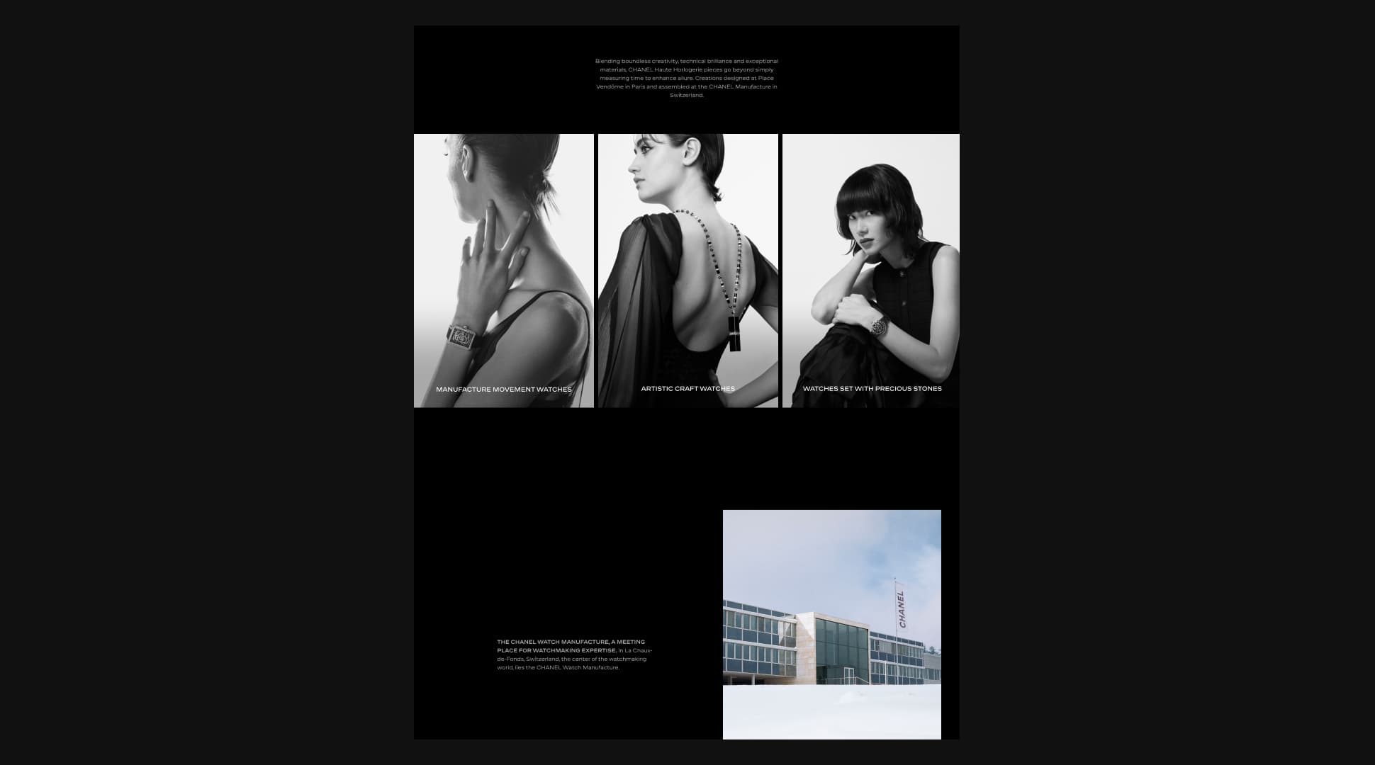 Footer section from the Chanel Haute Horlogerie website