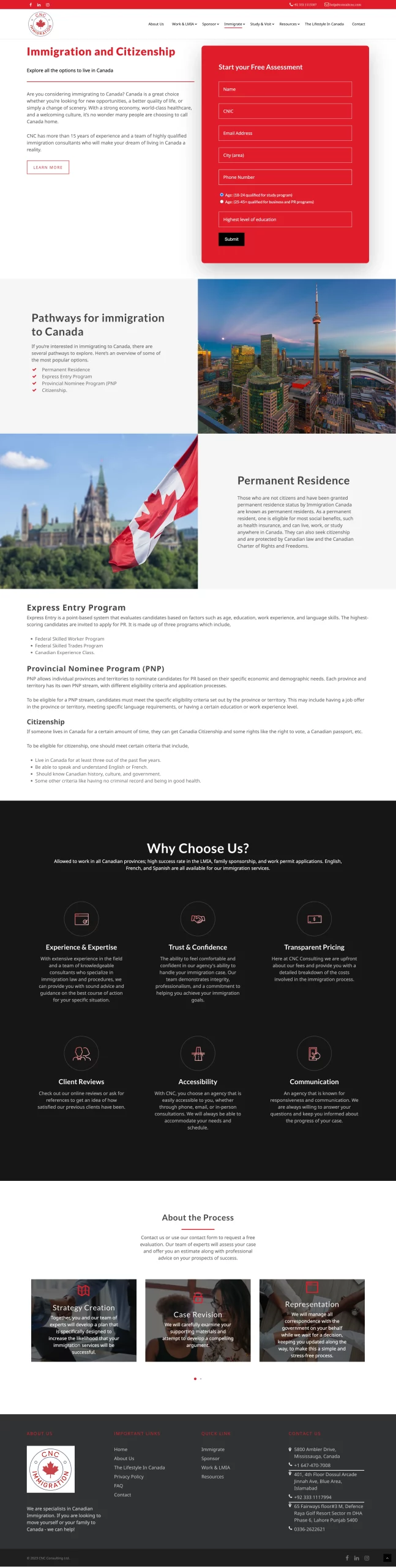 Immigration-and-Citizenship page for consultcnc website developed & designed by Dreams Agency Mississauga, Ontario
