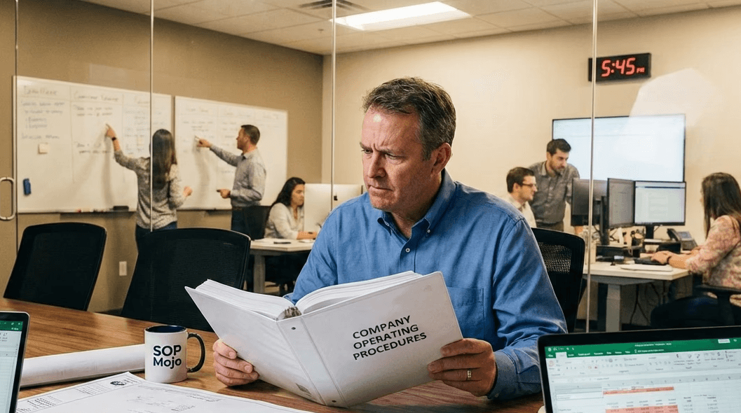 A business man reading an SOP