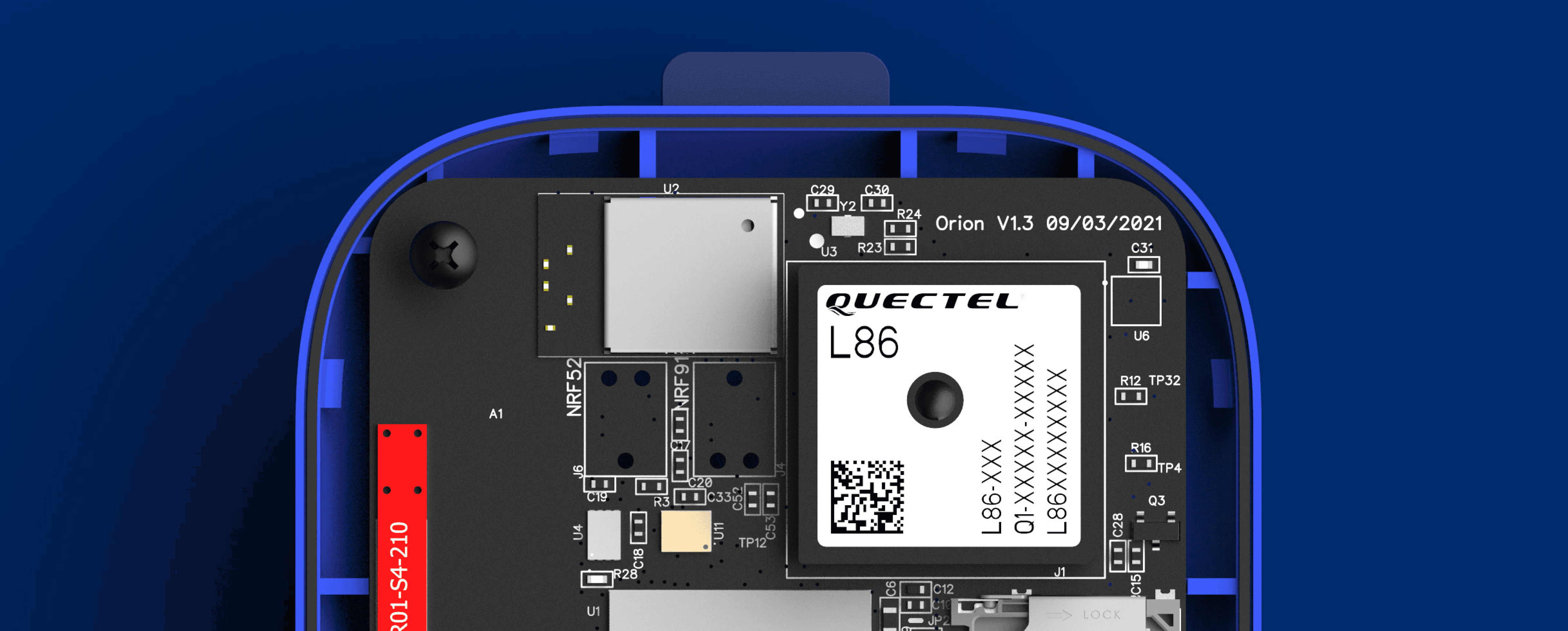PCB inside GPS tracking device, engineered by the Brash team.