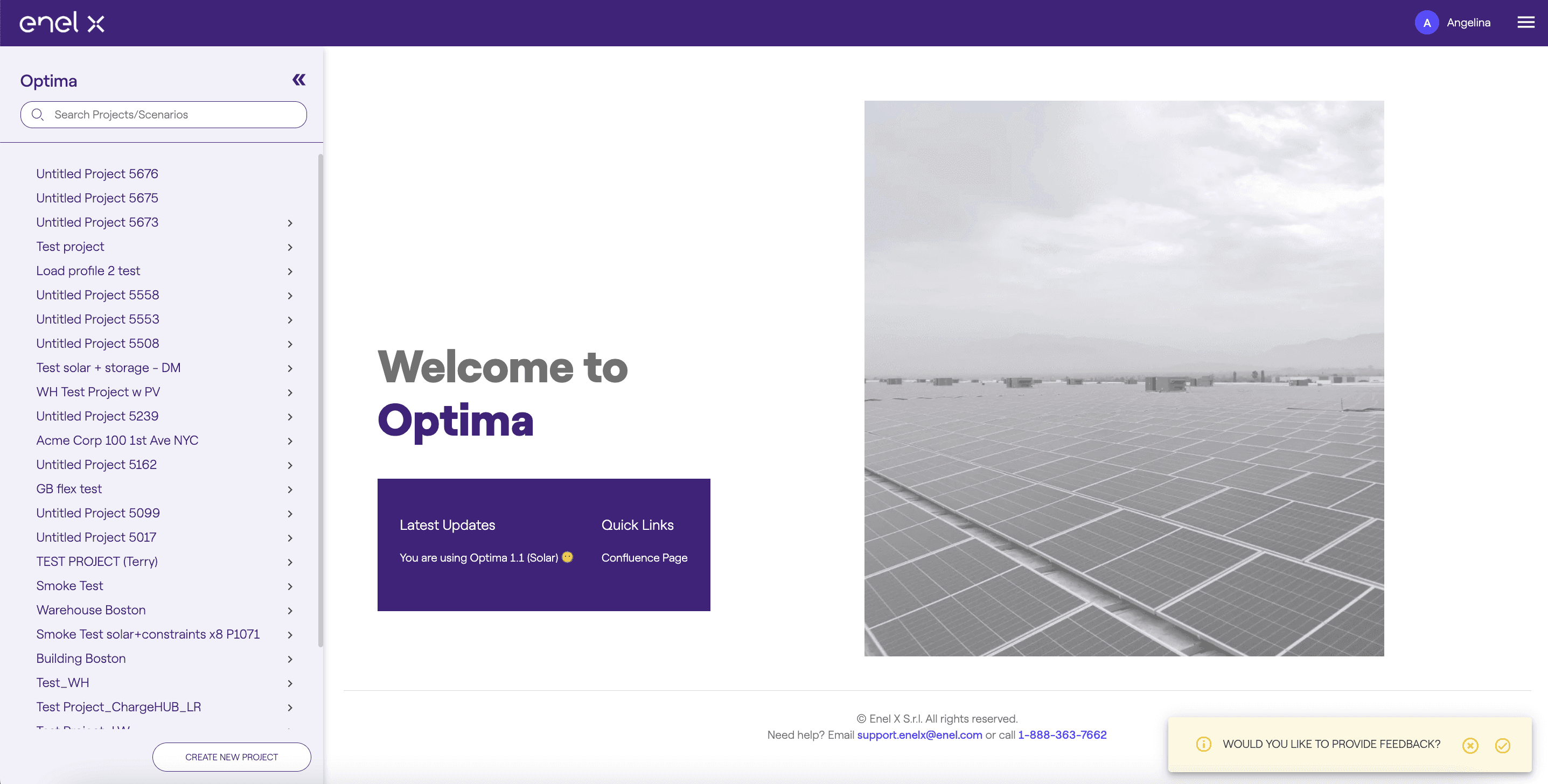 Optima homepage in the existing application.