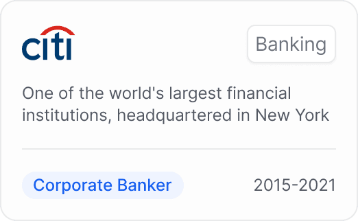 A professional experience card for Citi