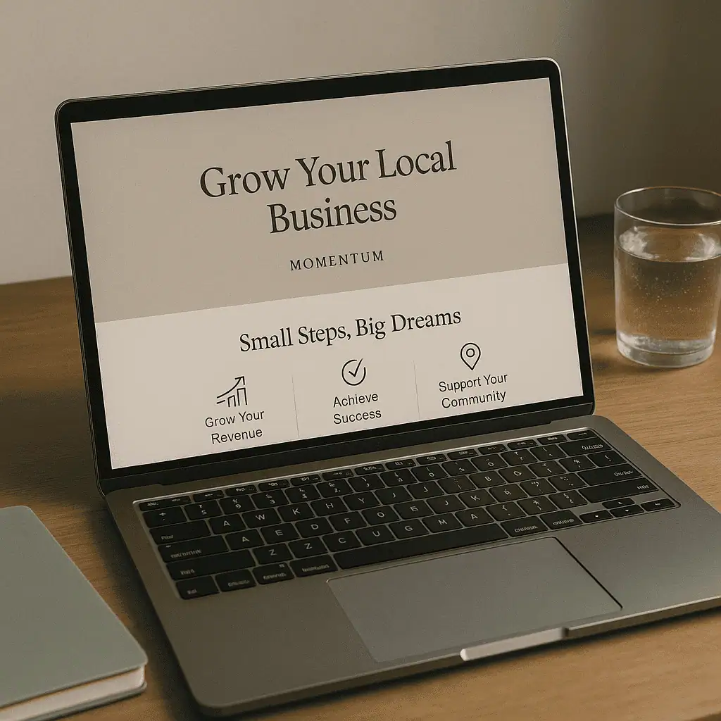 Small business website design that captures leads and syncs to a smart CRM dashboard on a laptop screen.
