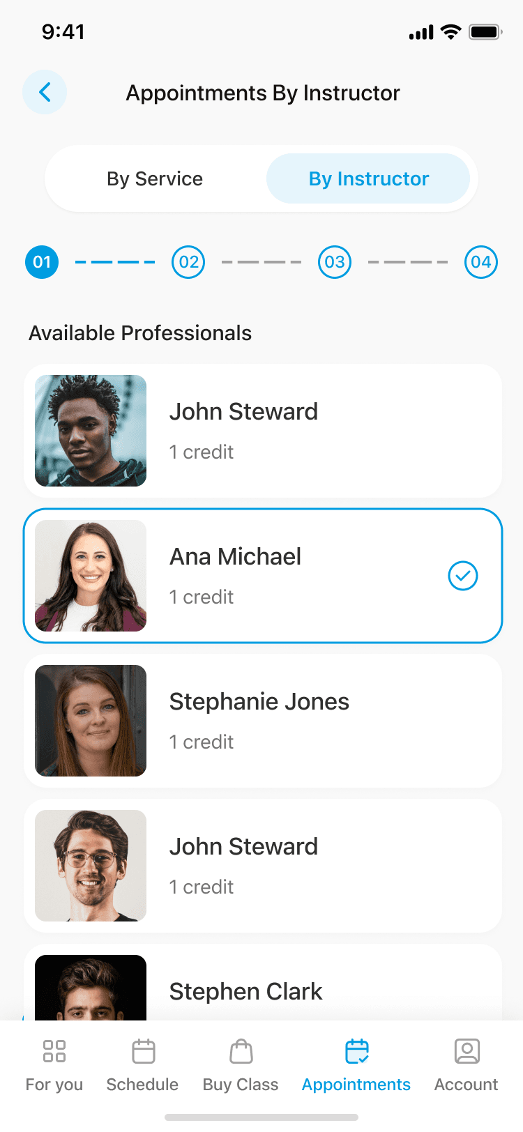trainer selection screen