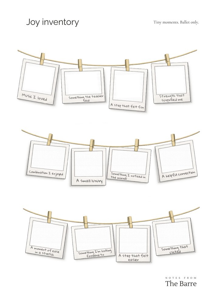 Printable Joy Inventory page for capturing positive moments in ballet practice