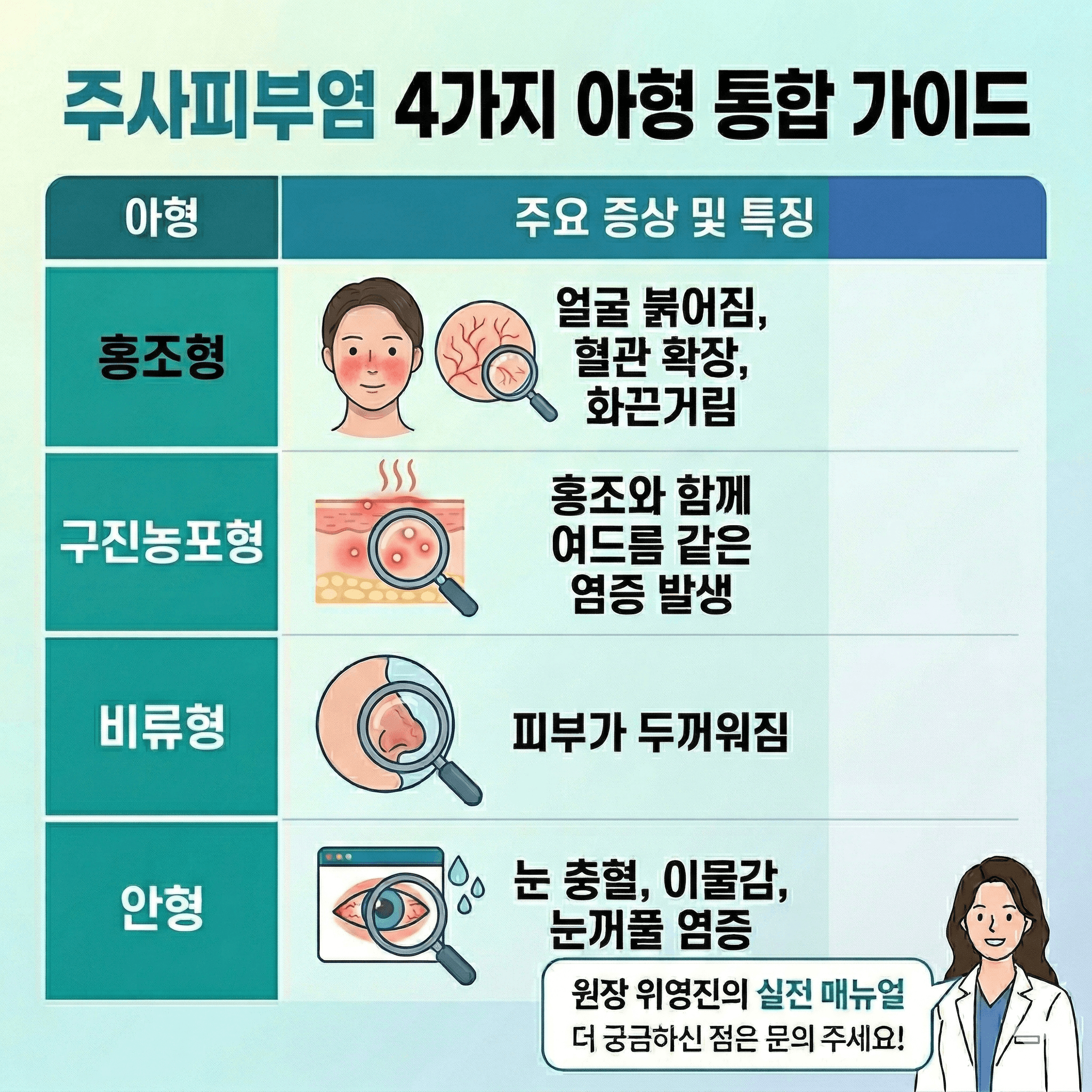 주사피부염 4가지 아형 총정리: "내 얼굴 붉음증은 어느 단계일까?"