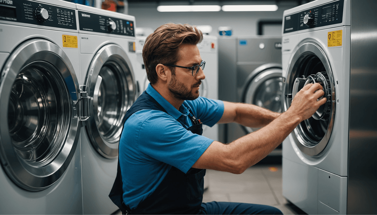 A certified technician diagnosing a washing machine issue.