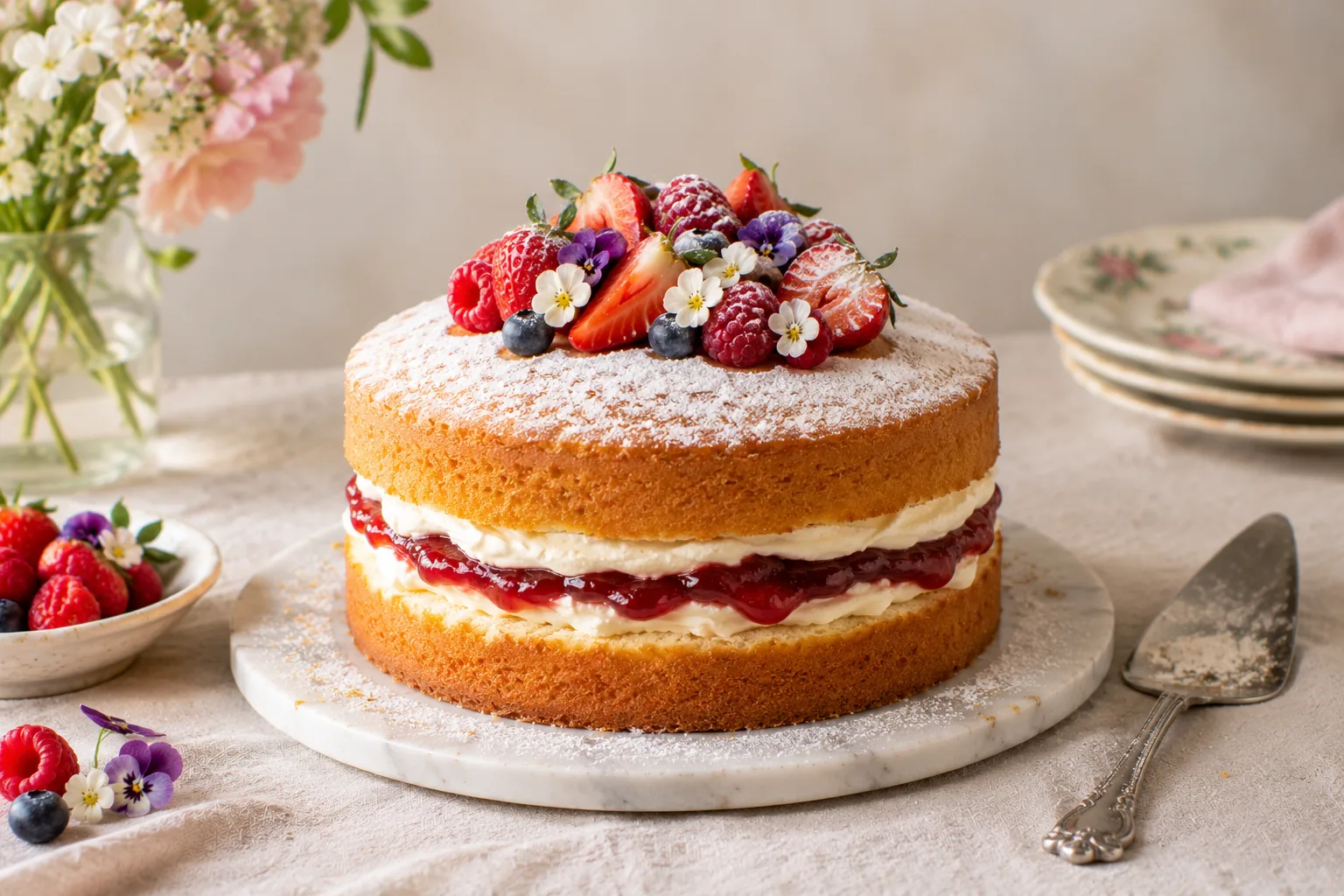 Victoria sponge topped with berries