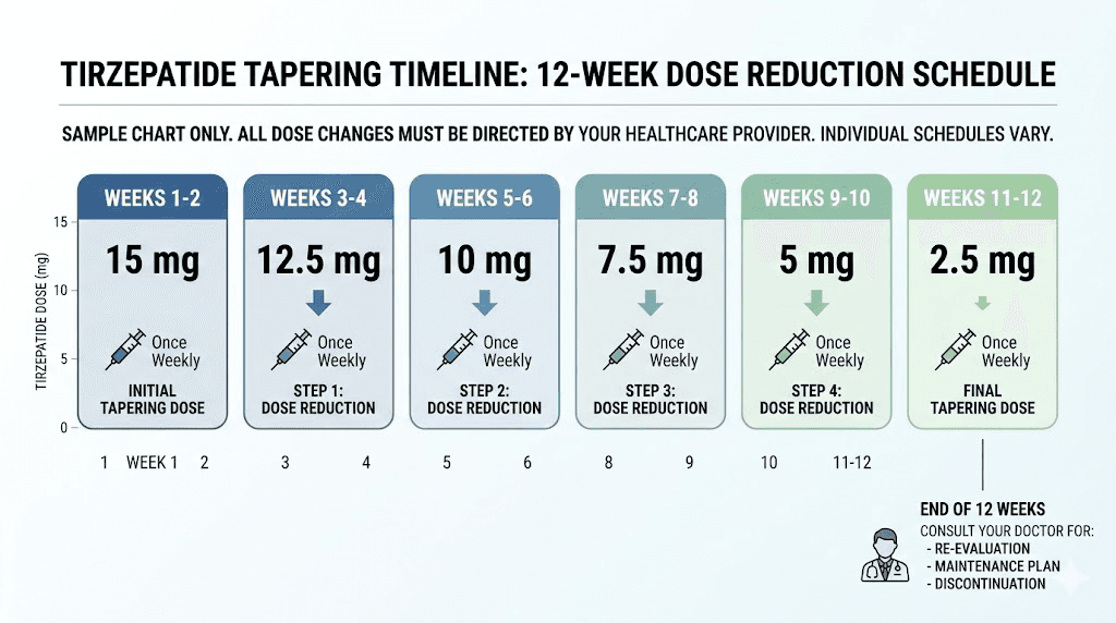 Tirzepatide tapering schedule dose reduction timeline chart