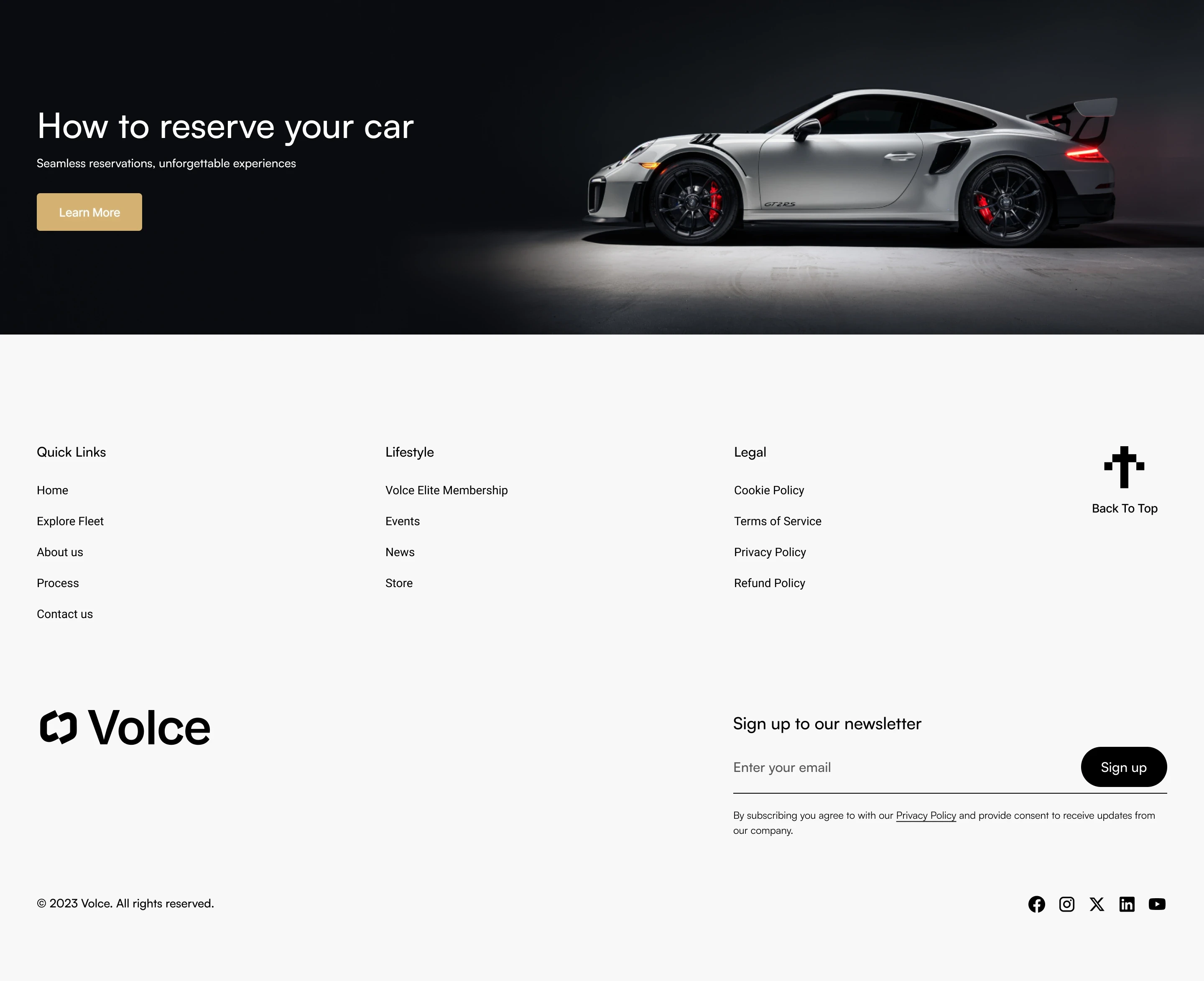 Volce footer desktop design by Prevo