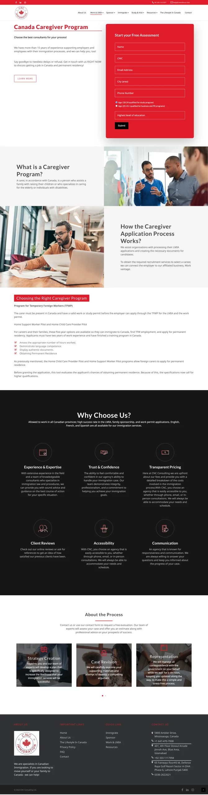 Canada Caregiver Program page for consultcnc website developed & designed by Dreams Agency Mississauga, Ontario