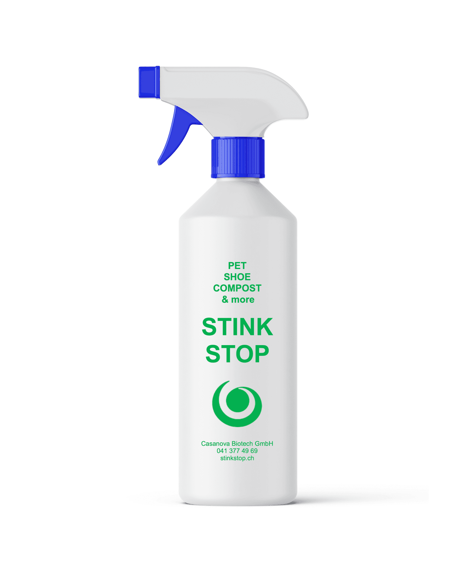 StinkStop 500ml Flasche auf weissem Hintergrund