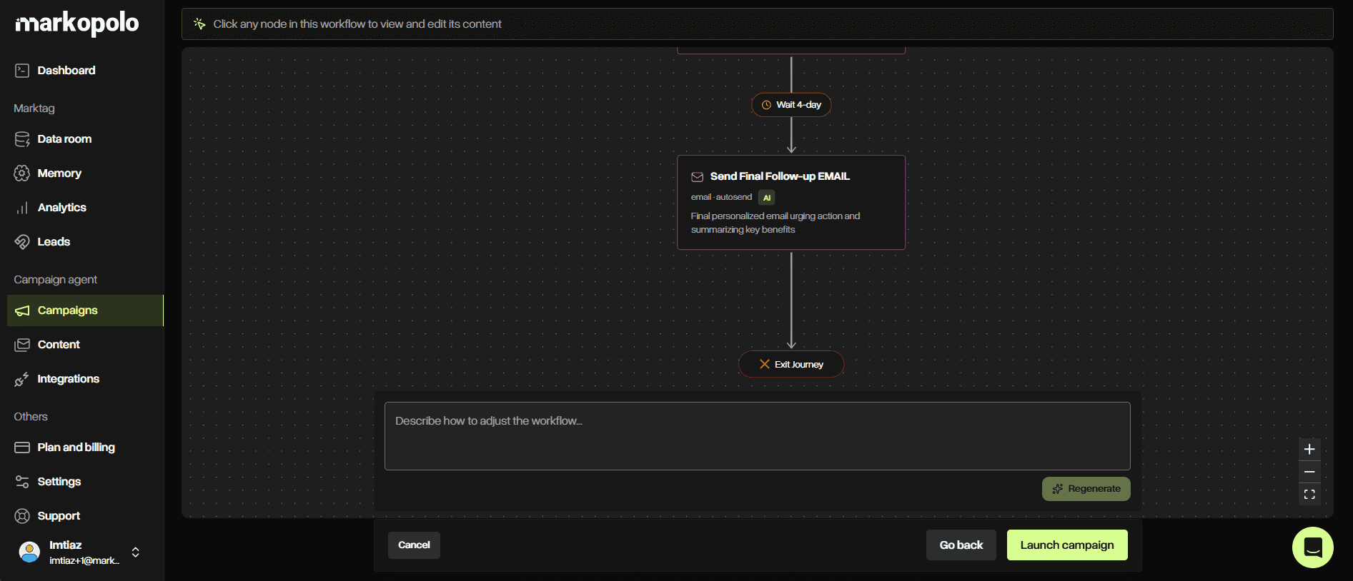 AI generate email maerketing automation flow inside of Markopolo AI