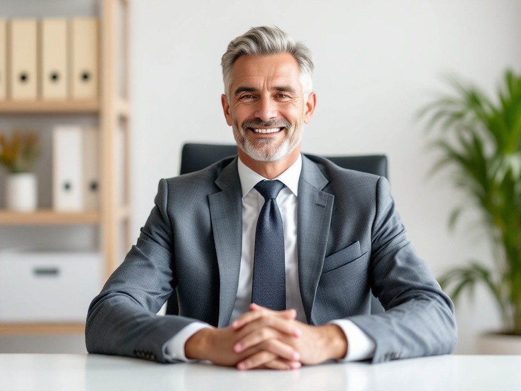 Smiling businessman sitting at a desk